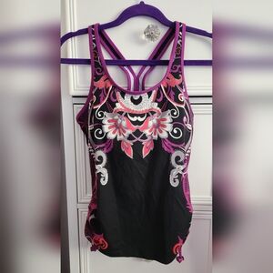 Athleta Black and Purple Racerback Tankini Top Size S